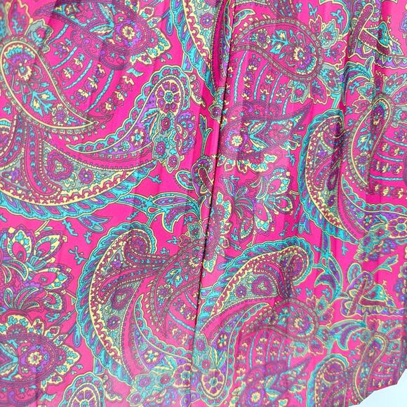 Vintage Jewel Tone Paisley Pleated Midi Skirt Elastic Waist Boho - Picture 3 of 4